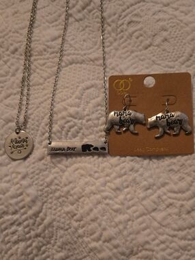 Mama Bear Silver-Tone Necklaces and Earring Lot